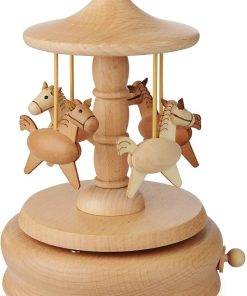 Hộp nhạc hình vòng quay ngựa gỗ bằng gỗ