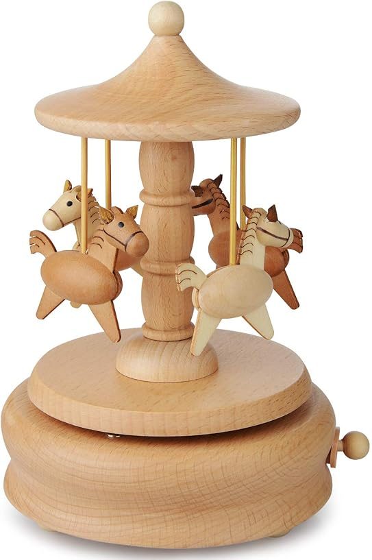 Hộp nhạc hình vòng quay ngựa gỗ bằng gỗ